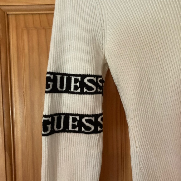 Guess Size S White with Black Zip Up Hooded Long Sleeve Sweater - Picture 2 of 10